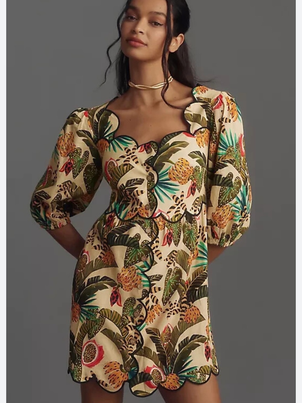 Farm Rio for Anthropologie square Neck Scalloped Trim Mini Dress